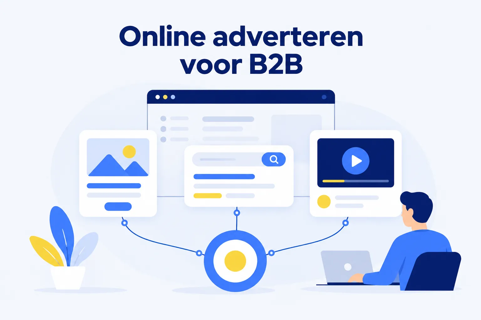 Illustratie: online adverteren voor B2B met advertentiekaarten en doelwit