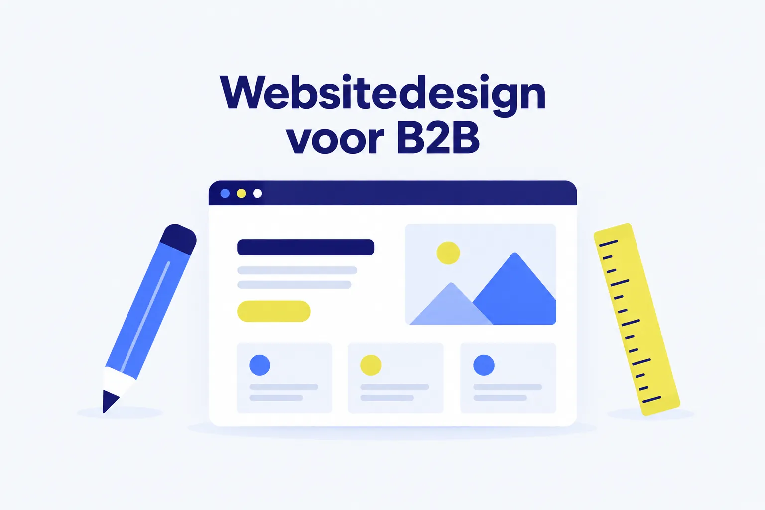 Illustratie: websitedesign voor B2B met wireframe, potlood en liniaal